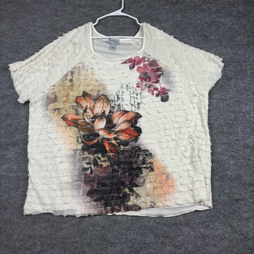 Maggie Barnes Catherines Floral Textured Blouse 3X Plus Size